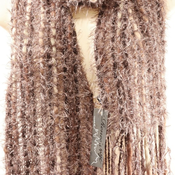 Renee's NYC Womens Fringed Scarf Brown Tan Chenille Anthopologie Faux Fur NEW - Picture 3 of 6